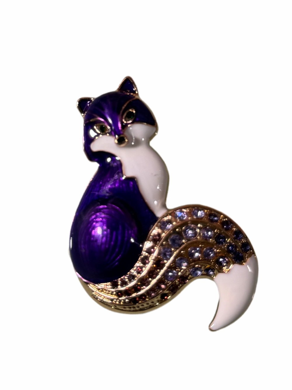 Purple and White Fox Brooch Pin